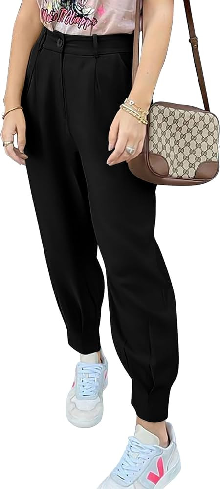 PRETTYGARDEN Women's Summer High Waisted Pants Casual Ankle Length Work Office Trouser Slacks wit... | Amazon (US)