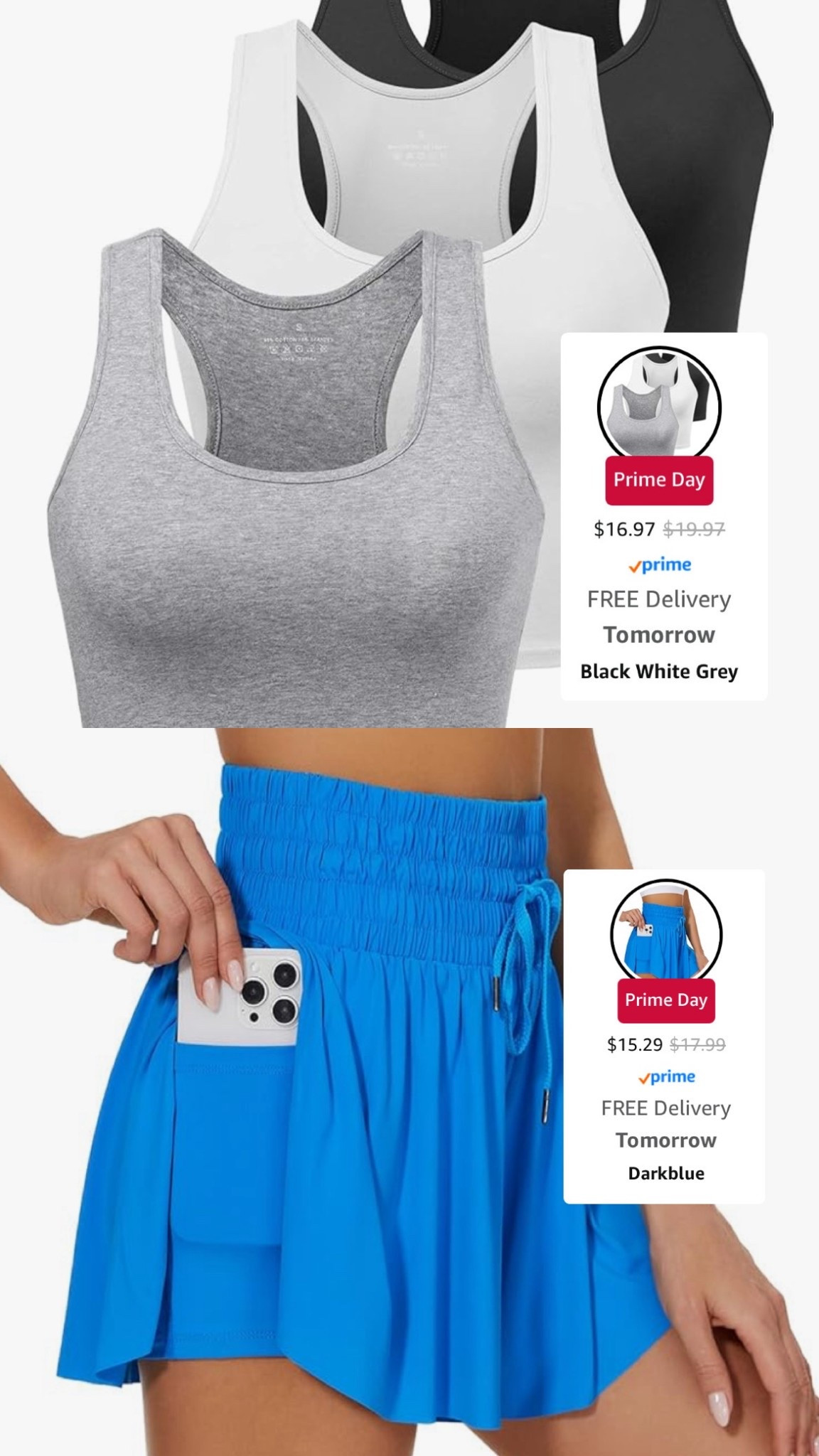 Prime day deals 
Cropped workout tank pack of 3: size medium 
Buttery soft workout shorts: size medium 

#LTKFindsUnder50 #LTKActive #LTKSaleAlert