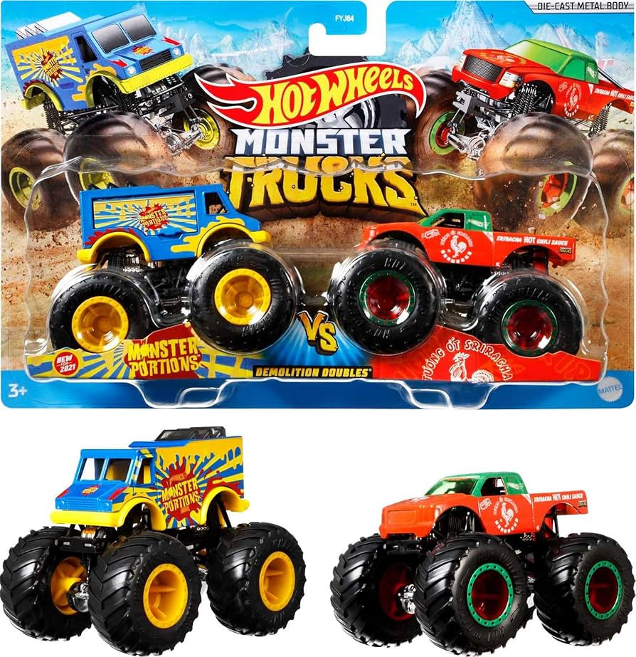 Hot Wheels Monster Trucks 2-Pack, Demolition Doubles Set of 2 Toy Vehicles in 1:64 Scale, for Kid... | Amazon (US)