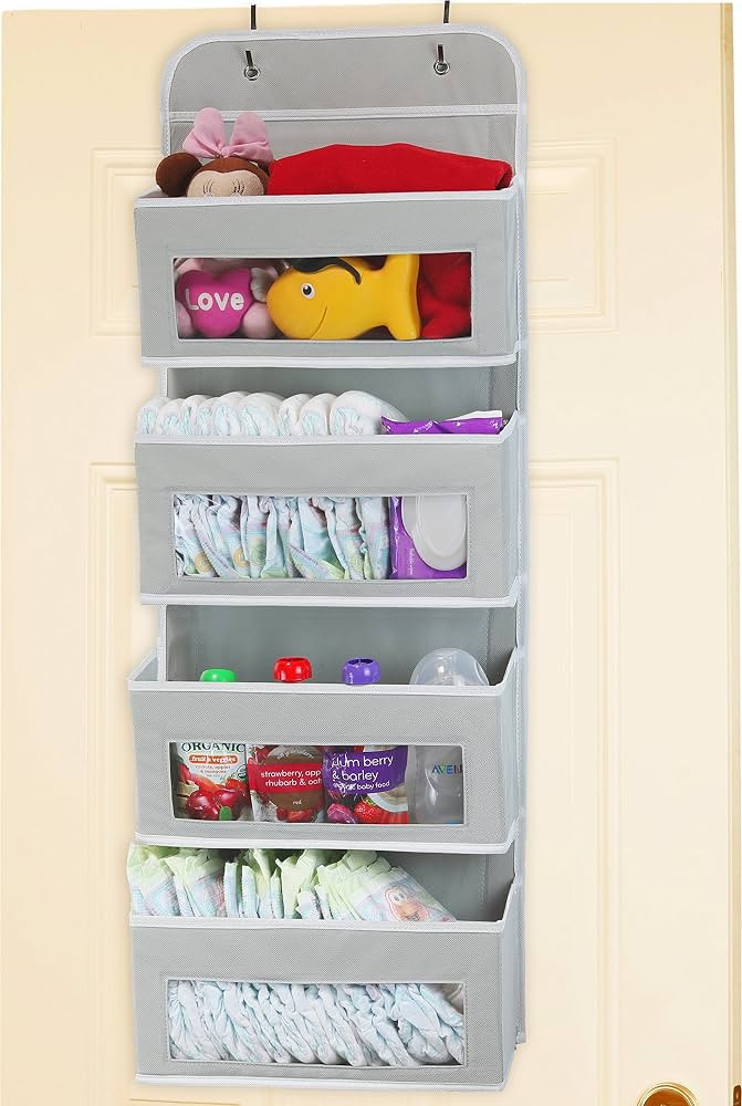 Simple Houseware Over Door/Wall Mount 4 Clear Window Pocket Organizer, Gray | Amazon (US)