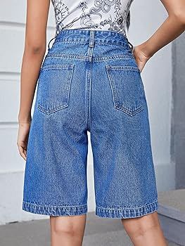 SweatyRocks Women's Casual High Rise Jean Shorts Straight Leg Zip Up Bermuda Denim Shorts | Amazon (US)