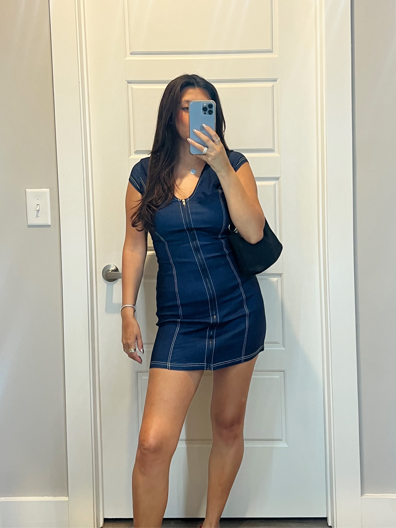 Princess Polly “NAVEDO DENIM MINI DRESS DARK BLUE” size 6. Sooo stretchy I could have sized down! So comfy and now on sale! The purse was thrifted knit black bag

#LTKFindsUnder50 #LTKMidsize #LTKStyleTip