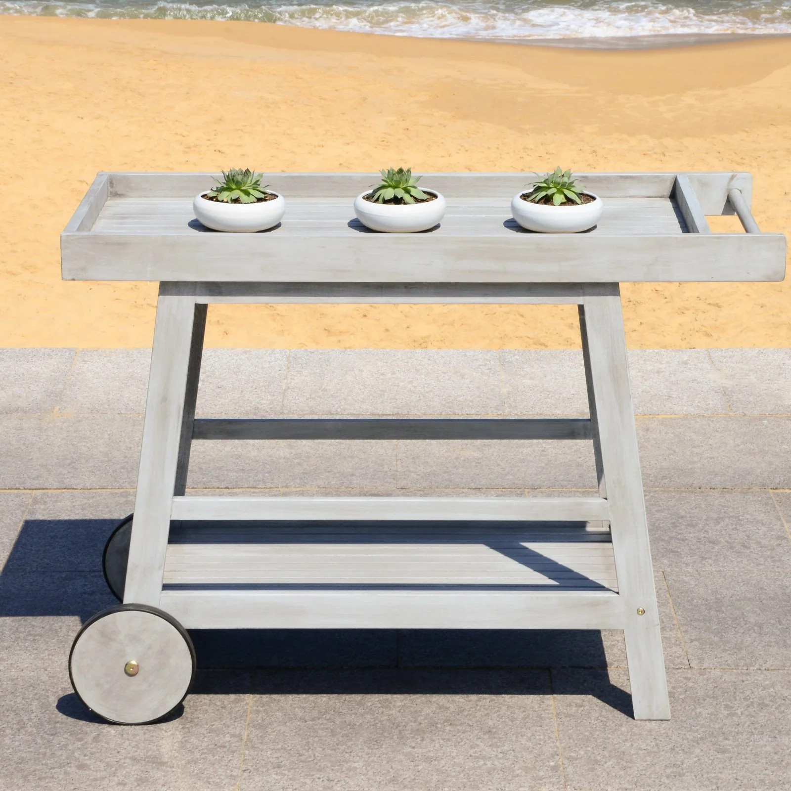 Safavieh Renzo 2 Tier Outdoor Farmhouse Wooden Bar Cart | Walmart (US)