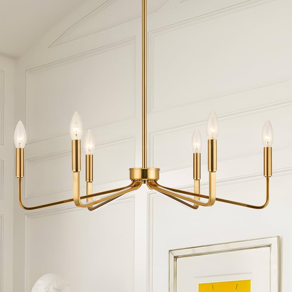Jonsi Gold Chandelier - 26" Modern Brushed Brass Chandelier Light Fixture 6 Light Industrial Cand... | Amazon (US)