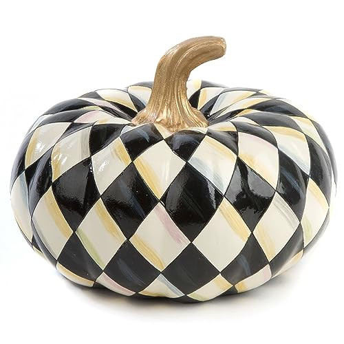 MACKENZIE-CHILDS Small Decorative Pumpkin for Fall Decor, Autumn Decorations for Home, Courtly Harlequin Squashed | Amazon (US)