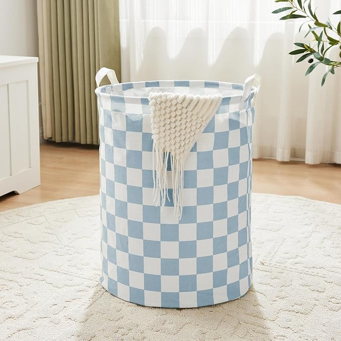 Ohocut Blue Checkered Laundry Basket, Collapsible Aesthetic Cute Canvas Organizer Hamper Basket f... | Amazon (US)