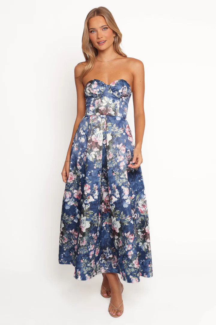 Darina Strapless Midi Dress - Midnight Floral | Petal & Pup (US)