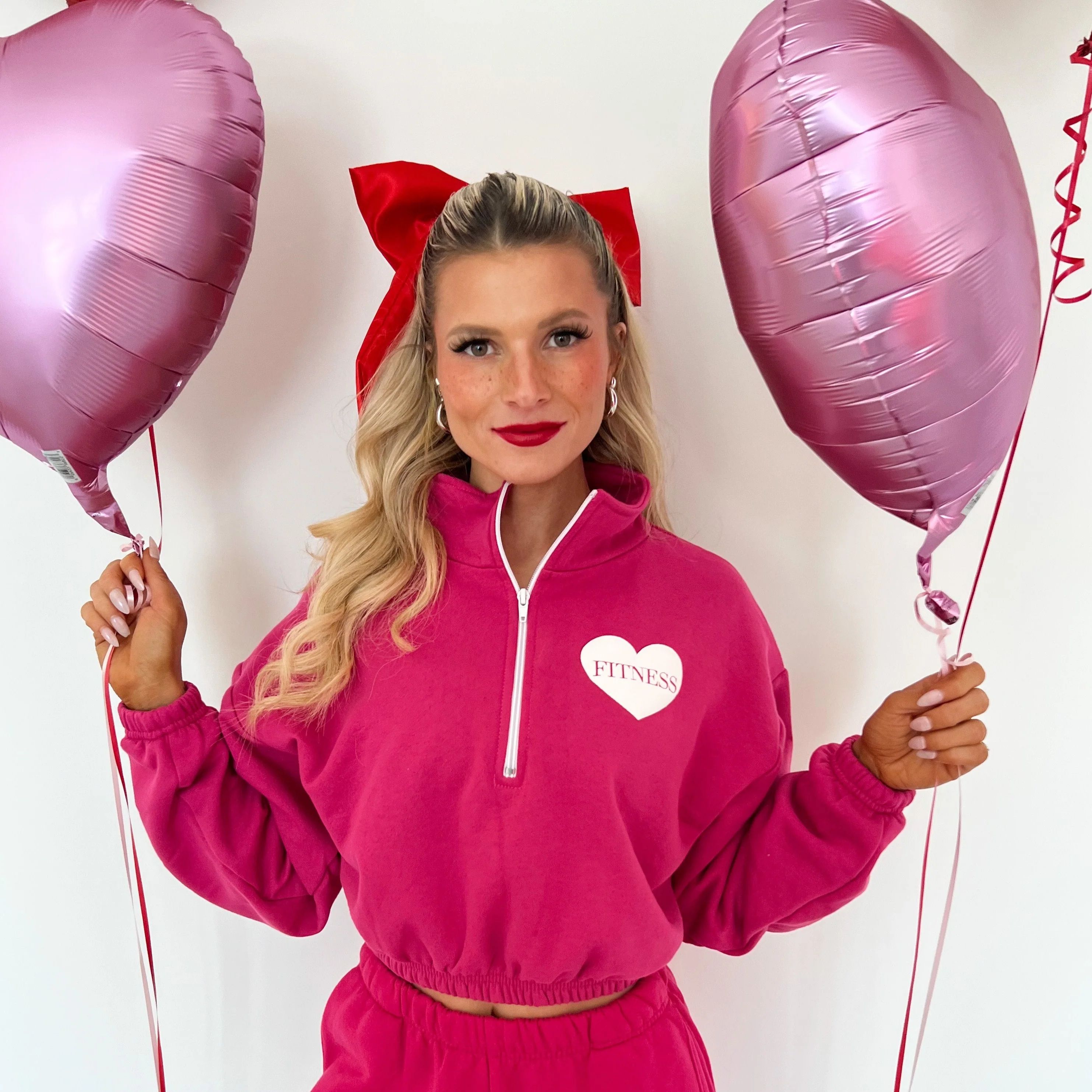 PRE-SALE FUCHSIA I HEART FITNESS HALF ZIP | SuzieB Fitness