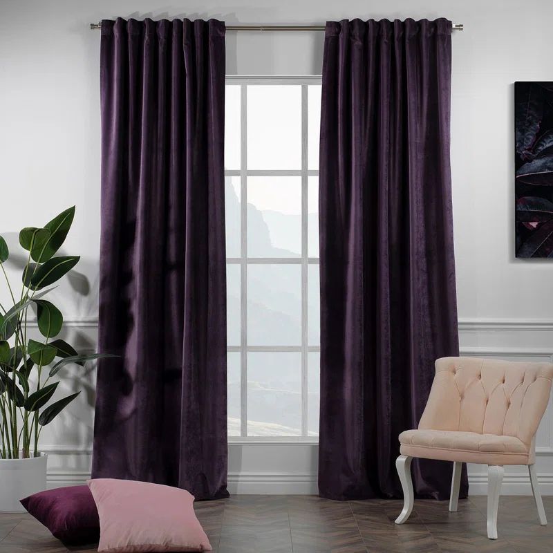 100% Blackout Extra Long & Extra Wide Solid Luxury Matte Velvet Single Curtain Panel | Wayfair Professional