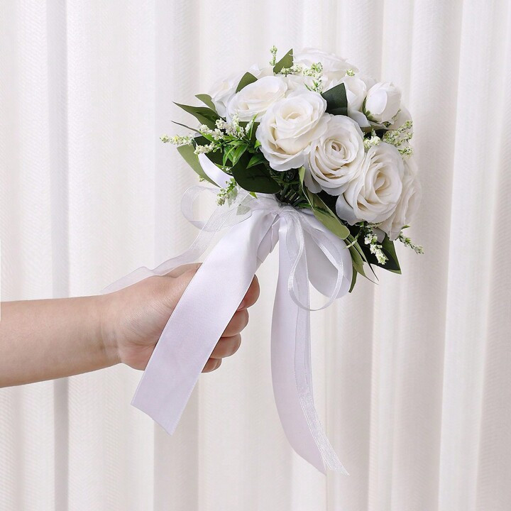 1pc Bride Or Bridesmaid Bouquet Made Of Artificial Roses, Sweet & Romantic Style, Perfect For Wed... | SHEIN