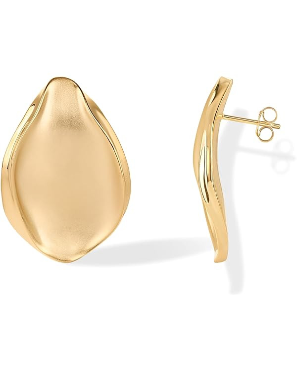 PAVOI 14K Gold Plated Sterling Silver Posts Chunky Vintage Organic Hammered Brushed and Textured ... | Amazon (US)