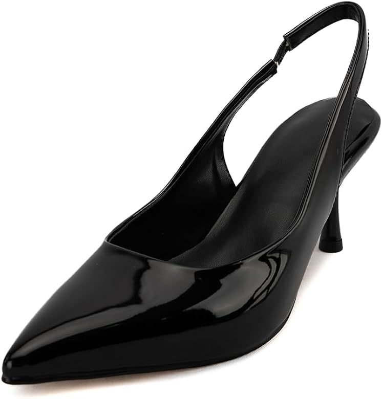 Women Slingback Pumps Shoes Slip On Kitten Heel Office Shoes Pointed Toe Work Dress Shoes | Amazon (US)