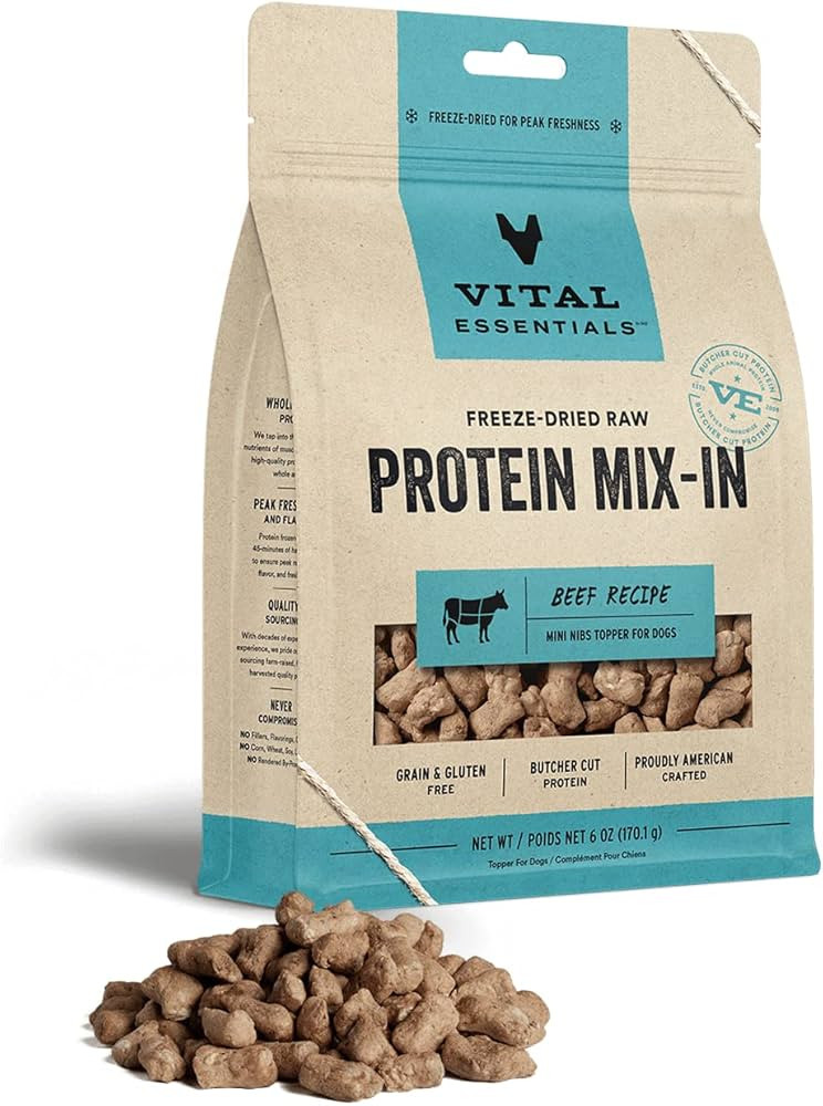 Vital Essentials Freeze Dried Raw Protein Mix-in Dog Food Topper, Beef Mini Nibs Topper for Dogs,... | Amazon (US)