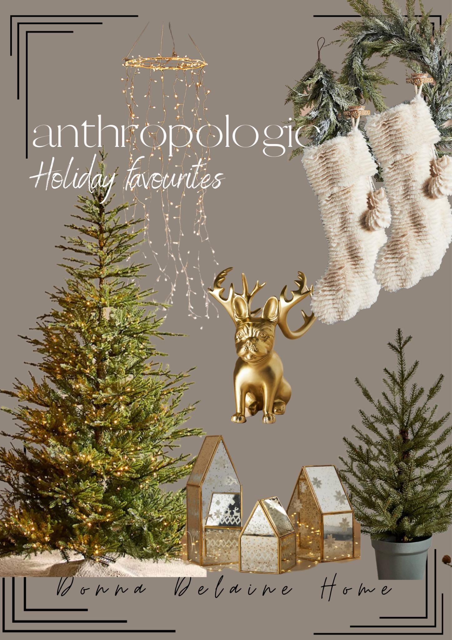 New at Anthropologie! Christmas trees and Holiday decor. A  bit of whimsy, luxe and classic. This gold Frenchie with antlers is a a wine bottle holder, so cute! 
Holiday decor. Christmas home 

#LTKhome #LTKSeasonal #LTKHoliday