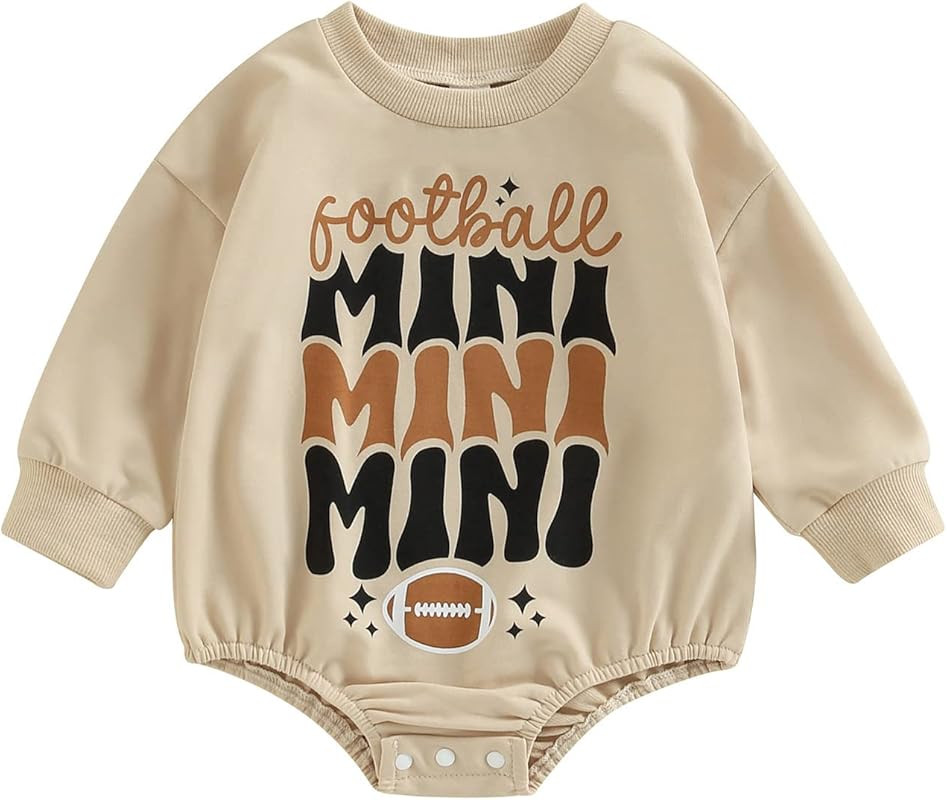 JLKGICF Baby Football Outfit Game Day Sweatshirt Romper Letter Print Long Sleeve Crewneck Onesie Inf | Amazon (US)