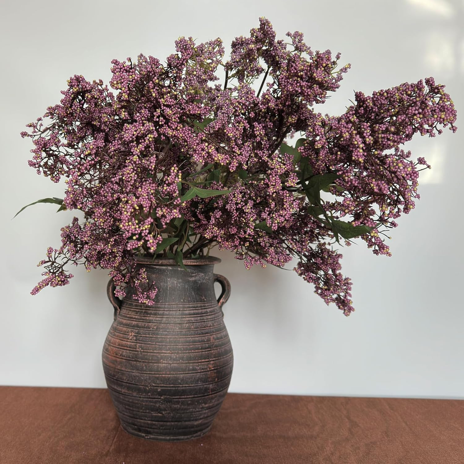 3 Pcs Artificial Dusty Plum Berry Stem43.31 Inch Spring Faux Flowers Picks Branches Fake Realistic Sedum Stem Spray for Wedding Holiday Seasonal Farmhouse Mantel Harvest (Greyish Purple) | Amazon (US)
