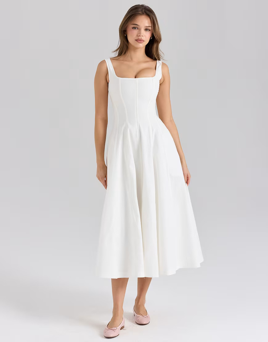 House of CB Mariabella stretch cotton midi sundress in white | ASOS (Global)