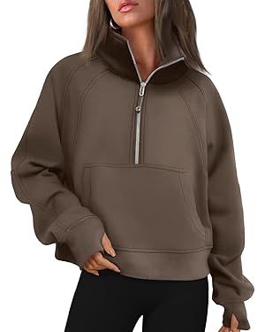 Trendy Queen Womens Half Zip Cropped Pullover Sweatshirts Fleece Quarter Zipper Hoodies Winter Cl... | Amazon (US)