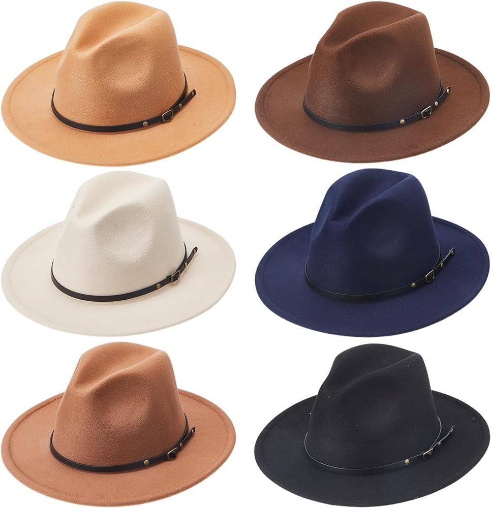Hercicy 6 Pcs Felt Hats for Women Wide Brim Panama Hat with Belt Buckle Vintage Decoration | Amazon (US)