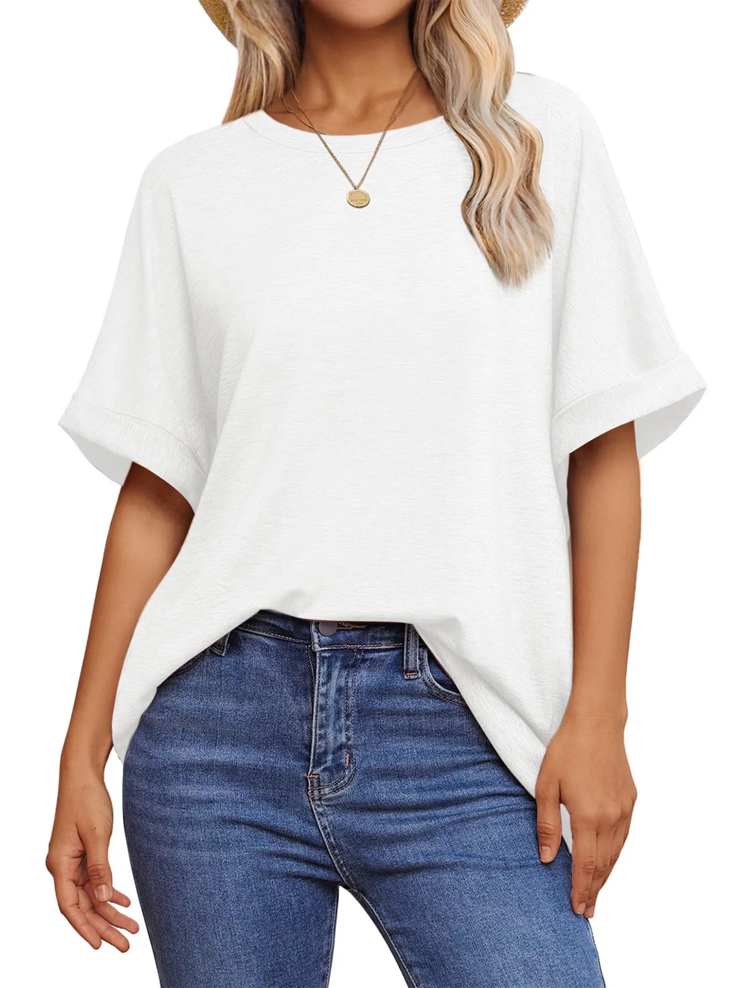 UVN Oversized T Shirt for Women Summer Casual Short Sleeve Tee Ladies Loose Crewneck Tops | Walmart (US)