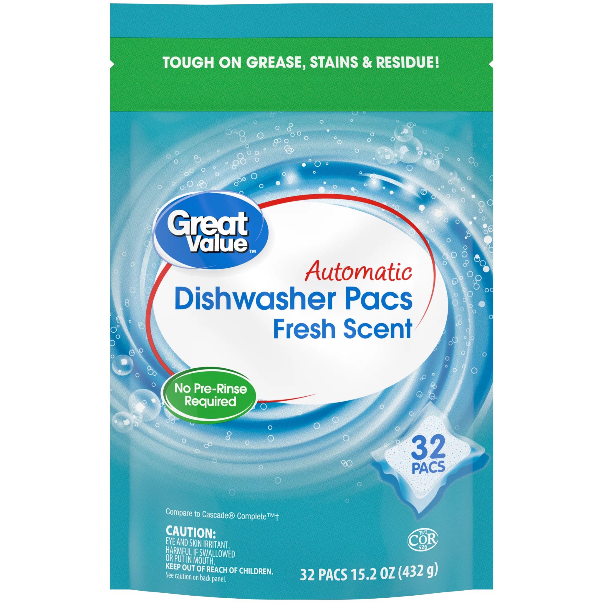 Great Value Automatic Dishwasher Detergent Pods, Base Clean, Fresh Scent, 32 count | Walmart (US)