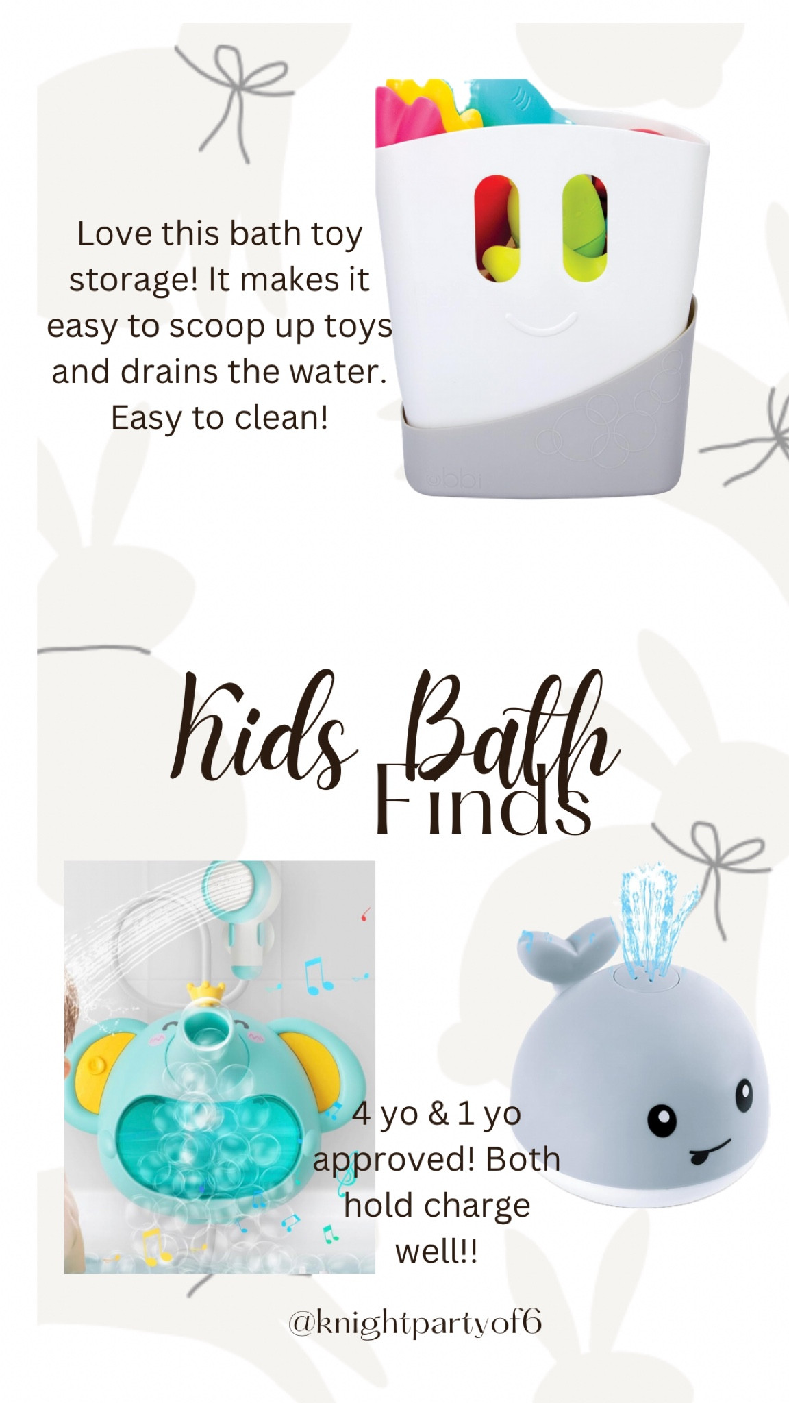 Our most recent addition to our kids bath time! I don’t know what we did without the toy storage before. The bubble maker also has a sprayer to rinse their hair and my 4 year old and one year old triplets love both of these toys!

#LTKbaby #LTKkids #LTKfamily