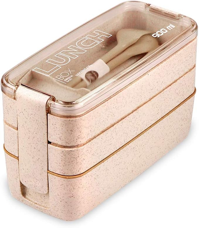 Iteryn Bento Adults Lunch Box, Stackable Bento Box, 3-In-1 Compartment - Wheat Straw, Leakproof B... | Amazon (US)