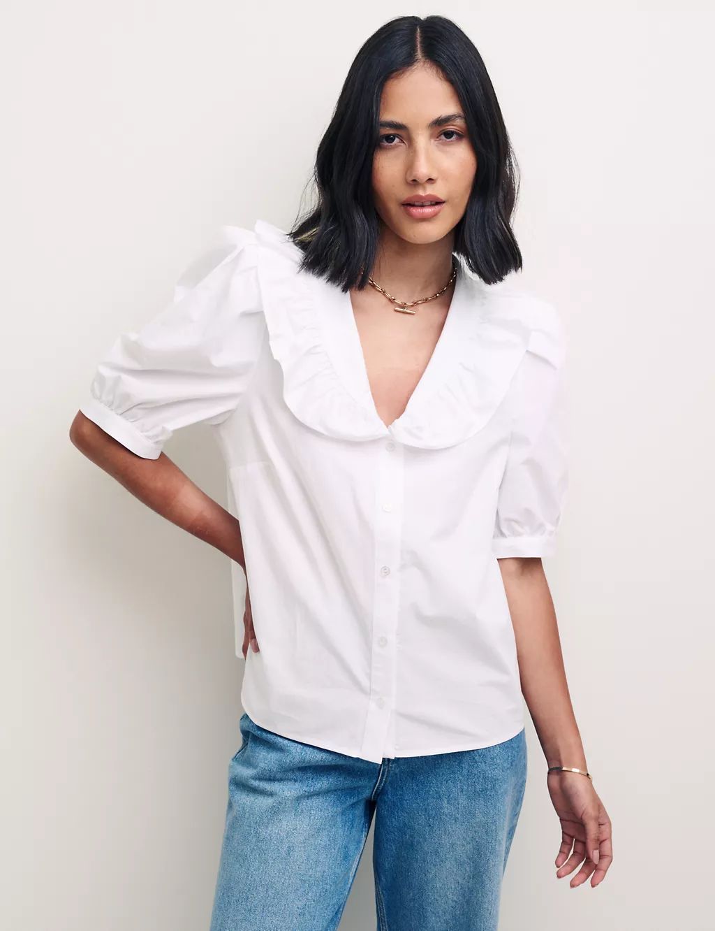 Organic Cotton Collared Puff Sleeve Blouse | Marks & Spencer (UK)