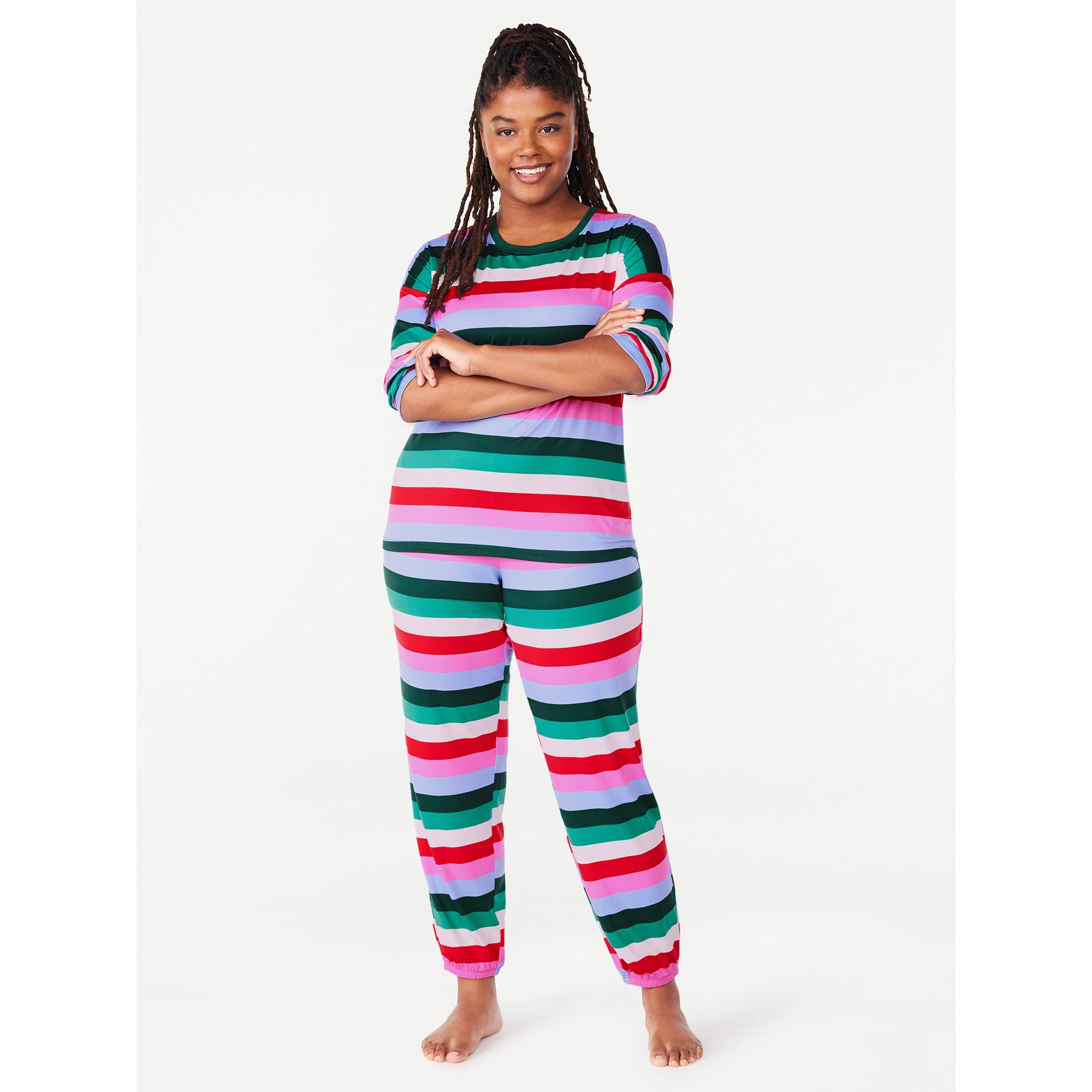 Joyspun Women’s Long Sleeve Tee and Joggers, 2-Piece Pajama Set, Sizes S-3X | Walmart (US)