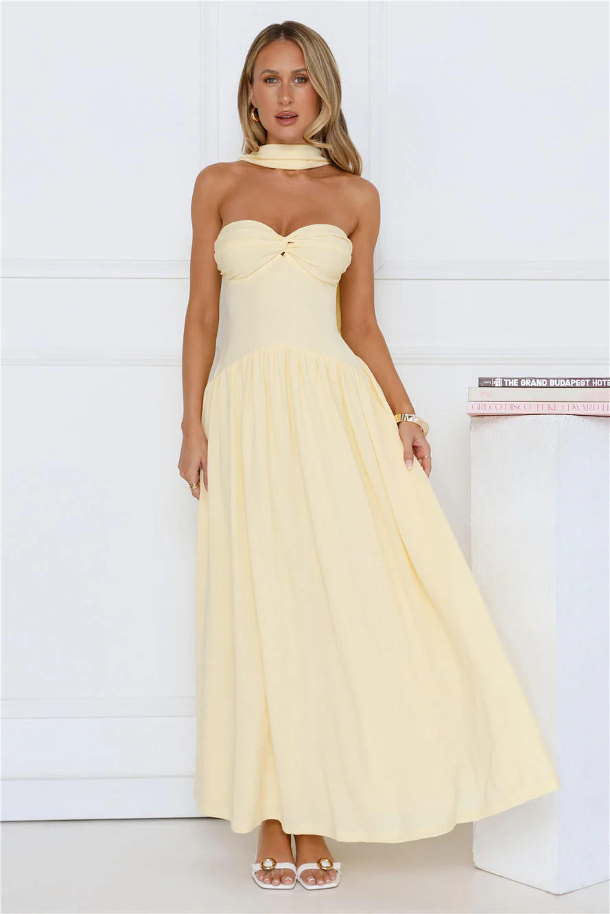 Sparkle In Her Step Strapless Maxi Dress Yellow | Hello Molly (US)