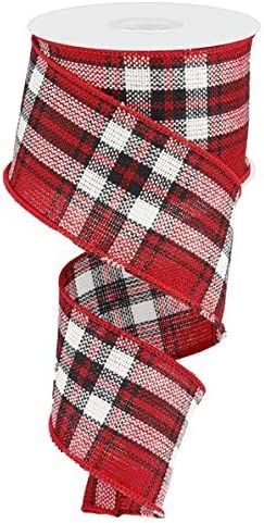 Plaid Woven Wired Edge Ribbon, 2.5" x 10 Yards (Red, Black, White) | Amazon (US)