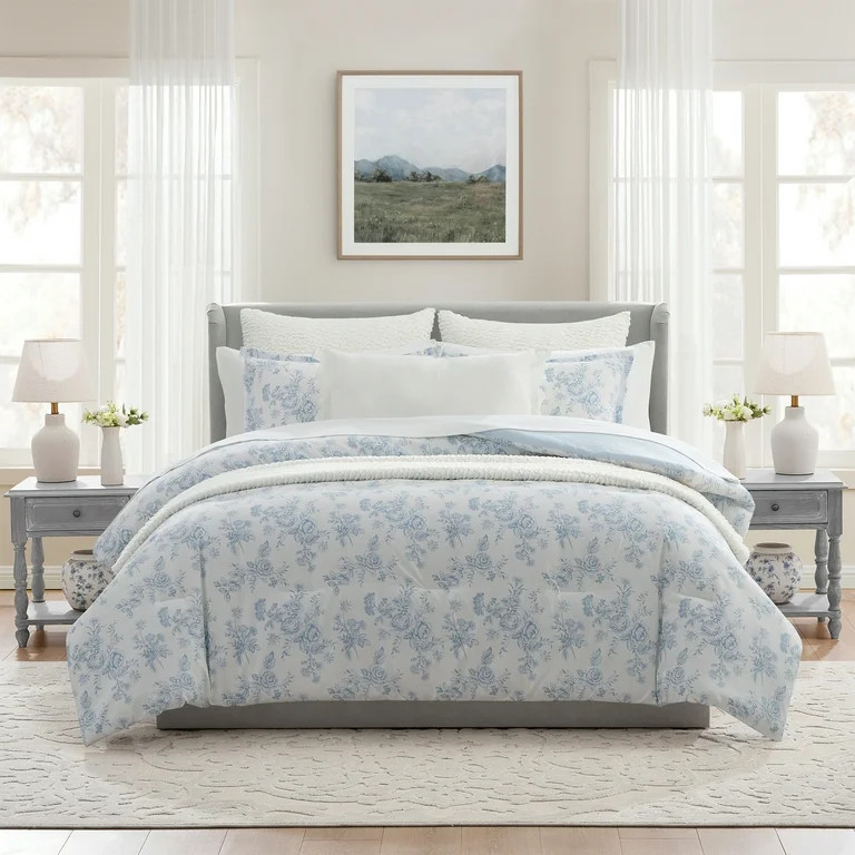 My Texas House Floral 11-Piece Comforter Set with Sheets, Blue, King | Walmart (US)