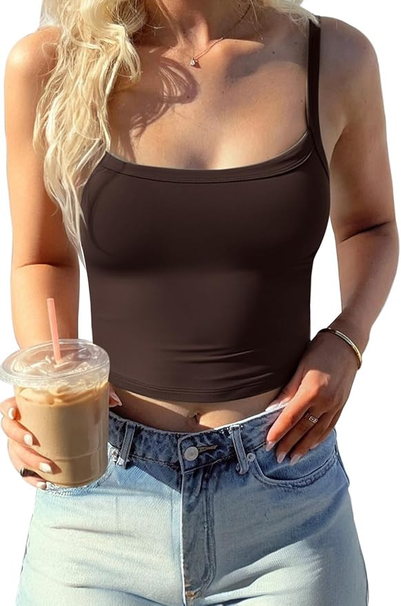CHYRII Womens Tank Tops with Built in Bra Fashion Workout Top Longline Sports Bra Basic Camisole ... | Amazon (US)