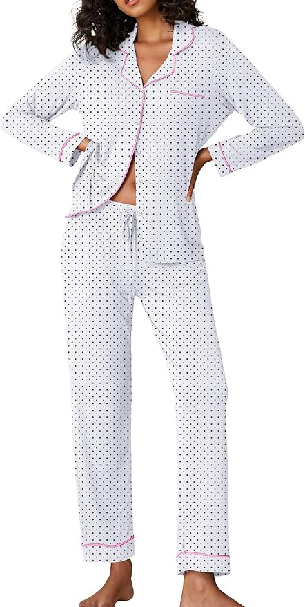 Ekouaer Pajamas Women's Long Sleeve Sleepwear Soft Button Down Loungewear Pjs Lounge Set Nightwea... | Amazon (US)