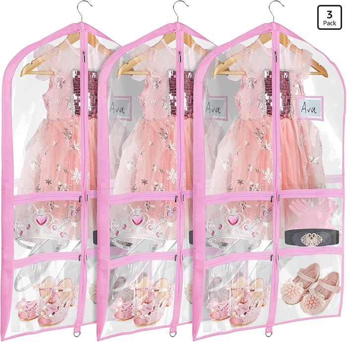 Univivi Clear Pink PVC Dance Costume Bags (3 Pack) Garment Bag 40 Inch for Dance Competitions, wi... | Amazon (US)