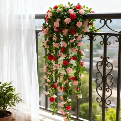 4PCS 8.2FT Flower Garland, Artificial Rose Garland Hanging Rose Ivy, Hanging Basket Wedding Arch Garden Backdrop Decoration, Blue | Wayfair North America