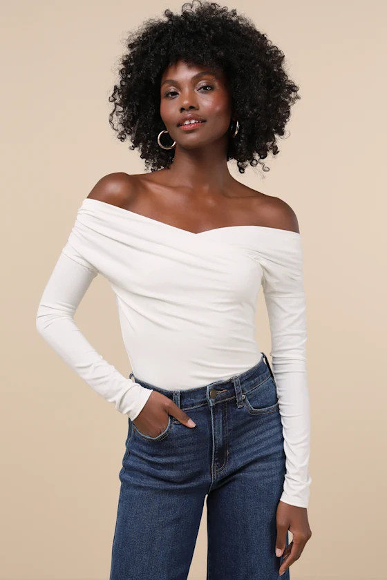 Designated Cutie Ivory Long Sleeve Surplice Top | Lulus