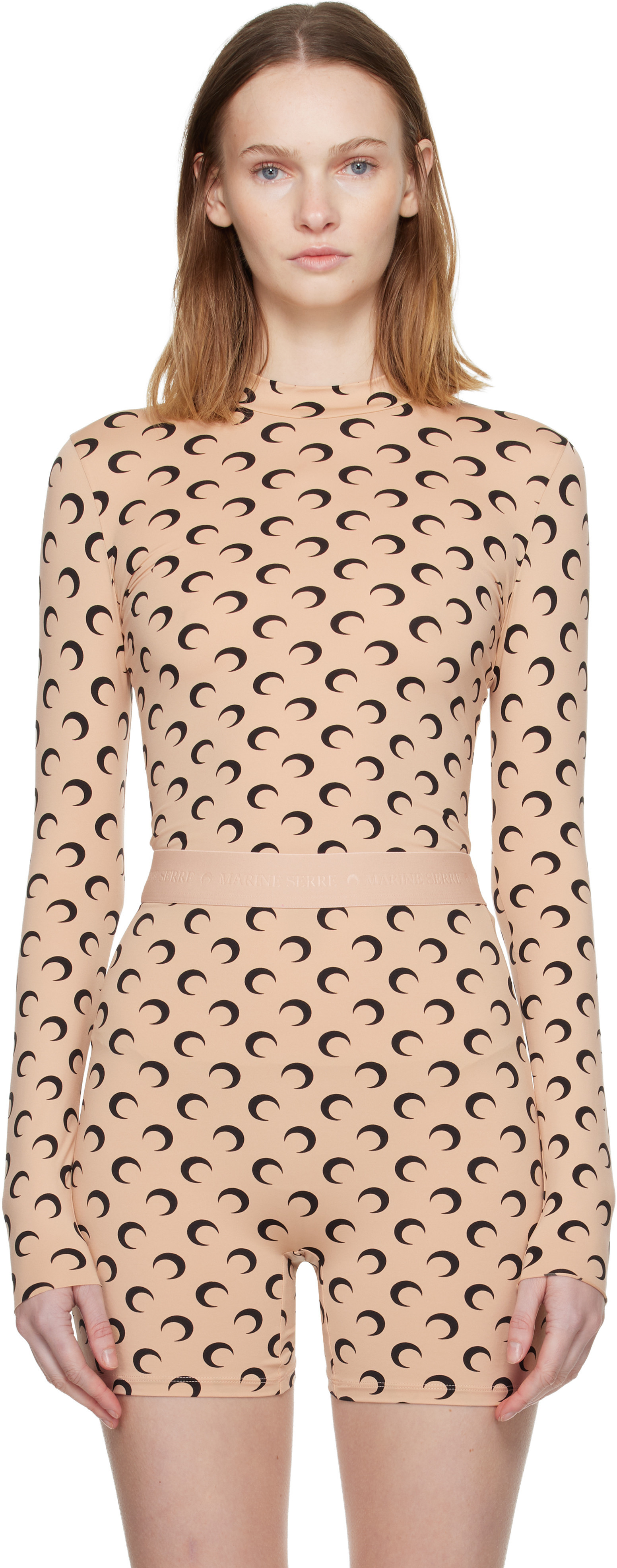Marine Serre Tan Recycled Moon Jersey Second Skin Highneck Top | SSENSE