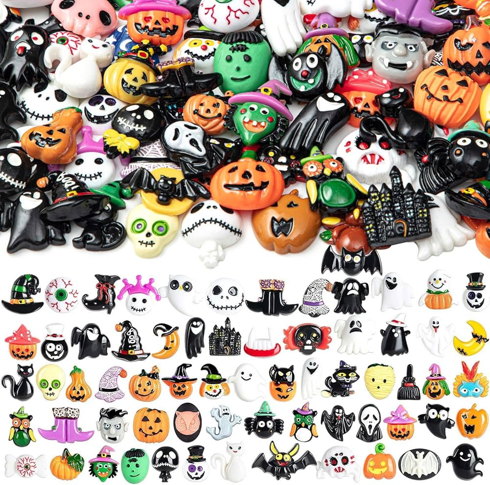 50 Pcs Halloween Resin Flatback Decorations, 3D Phone Case Flatback Skull Accessory with Pumpkin ... | Amazon (US)