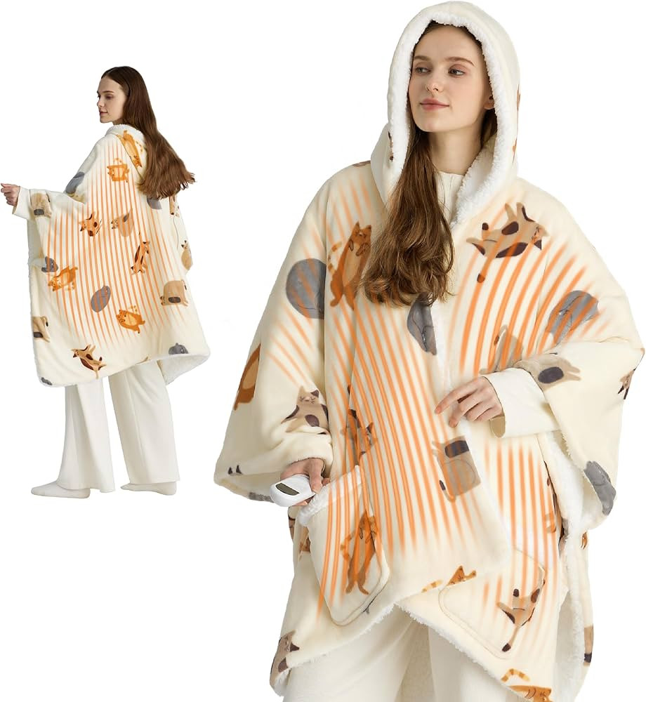Bedsure Heated Blanket Wearable Shawl - Electric Wrap Poncho Blanket Hoodie for Adult, Winter Gif... | Amazon (US)