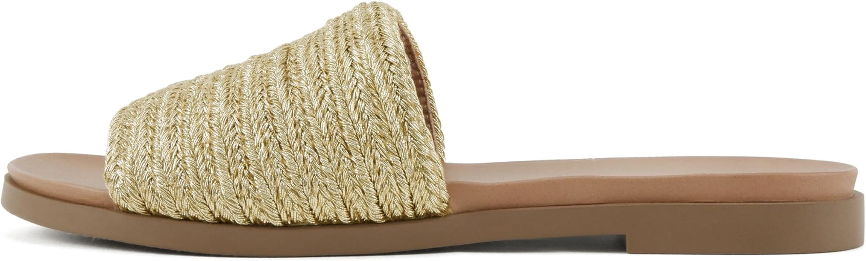 Soda Fate ~ Women Round Toe Single Band Raffia Slide Sandals | Amazon (US)