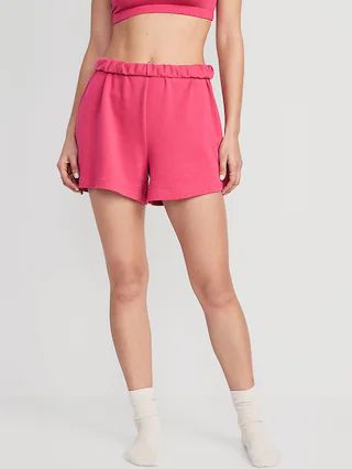 High-Waisted Roll-Down Snuggly Fleece Pajama Sweat Shorts for Women -- 4-inch inseam | Old Navy (US)