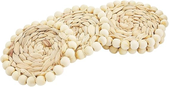 Mud Pie Beaded Hyacinth Coasters, Natural, 4" Dia | Amazon (US)