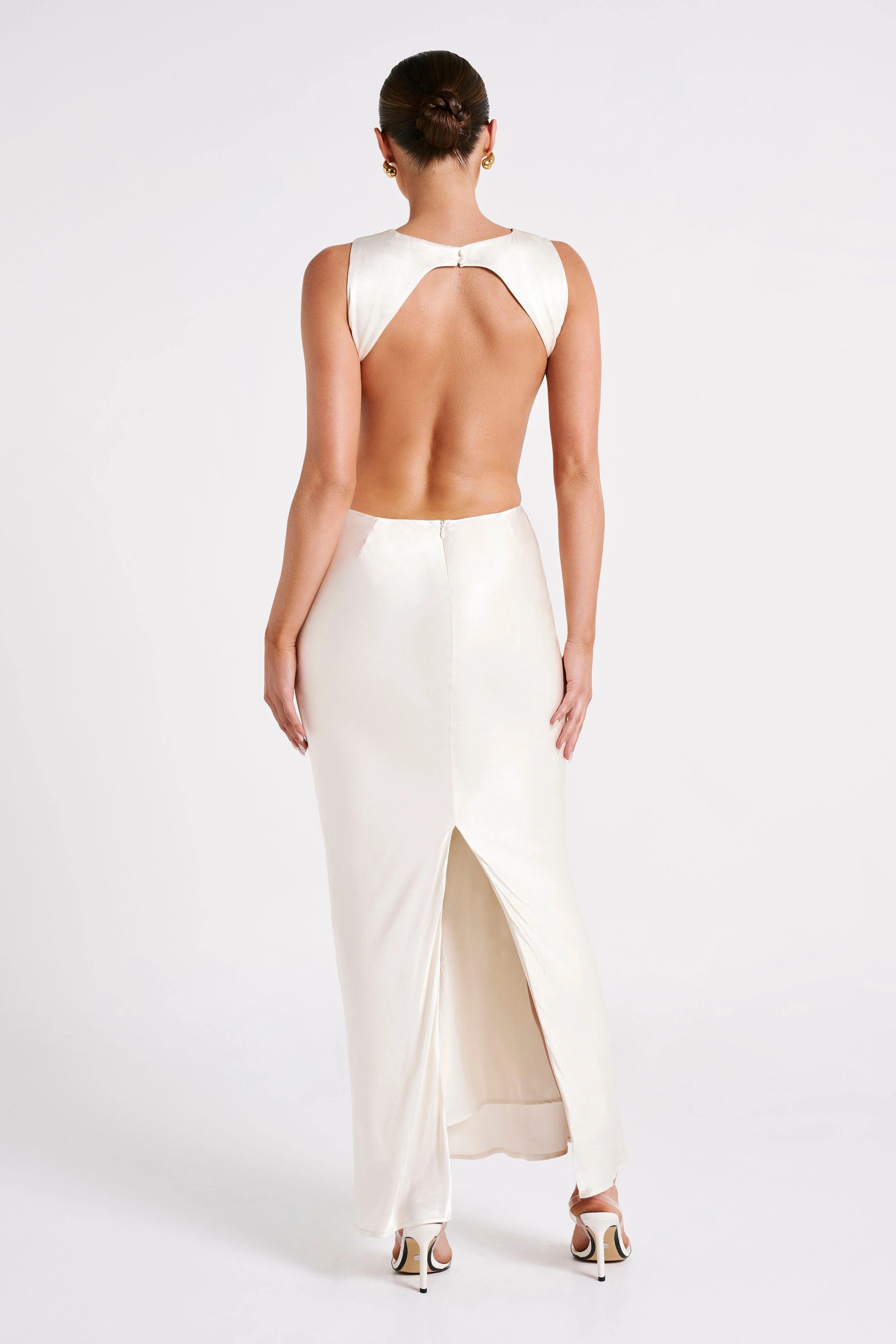 Electra Satin Cut Out Maxi Dress - Ivory | MESHKI US