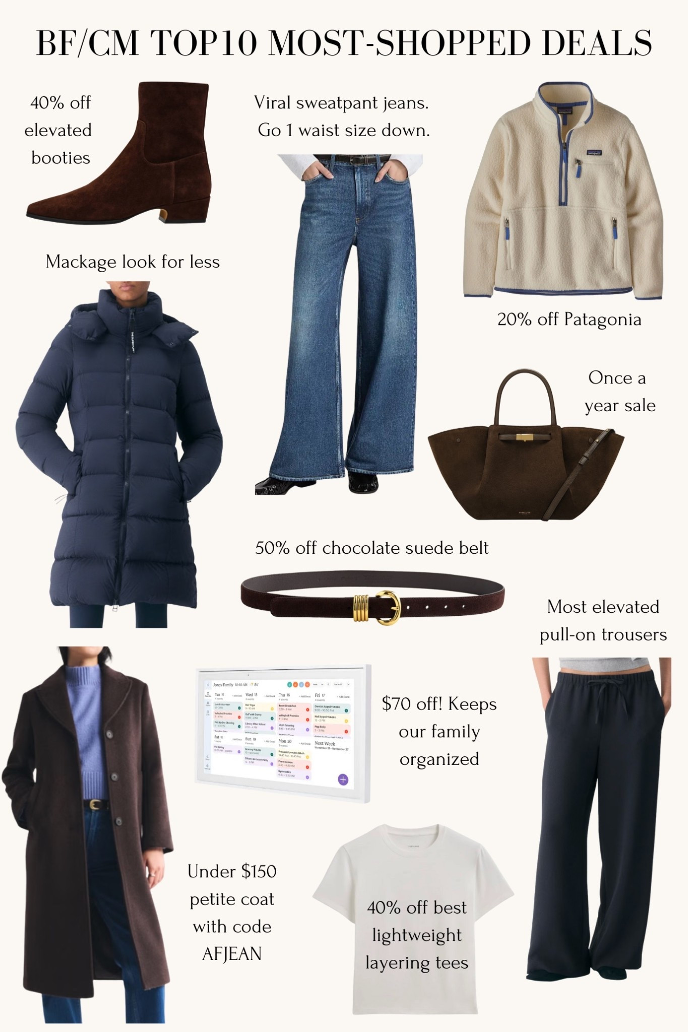 Most shopped cyber week deals. Runner ups listed under similar! 

- Rag & bone Miramar jeans. For petites, Sofie ANKLE style (I shrunk the in dryer to 27.5" inseam) or Andi CROP style 26.5" inseam (keep out of the dryer). Linked 3 stores where they’re on sale

- Steve madden boots 5.5 slightly narrow at toes

- Everlane box cut tee, size up 1-2 sizes for relaxed fit. I have XS for layering and Small for wearing alone. Also love their underwear and box cut sweaters in XXS for petites (both linked)!

- Aritzia supersnug puffer XXS in mid length fits so similar to my Mackage one. Lightweight and warm.

- Madewell belt XXS the ones left in brown suede are the clear best sellers

- Abercrombie top coat size XXS Petite is a longer midi length, heavier weight classic coat. Brown color would be my pick

- Aritzia lodge pull on pants size 2XS, get regular sizing and worth hemming to your perfect length

- 20 to 30% off a huge selection of Patagonia for the family

Black friday, Cyber Monday deals, petite style, gifts for her, Amazon finds
 

 

#LTKGiftGuide #LTKPetite #LTKCyberWeek