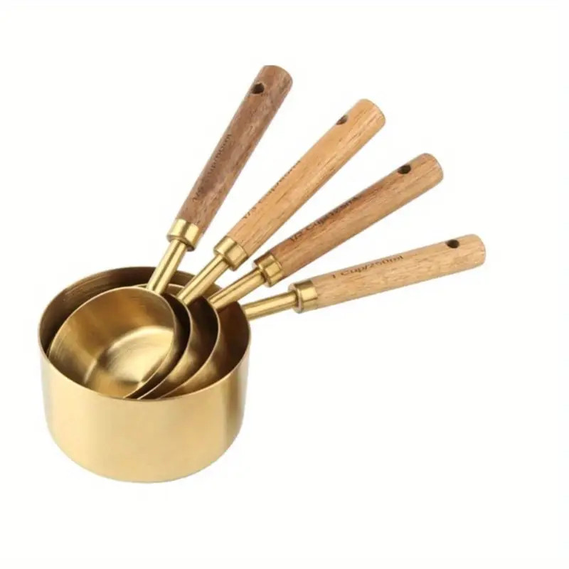 8pcs Golden Measuring Cup Set And Measuring Spoon, Golden With Aromatic Wood Handle, Full Set Of ... | Temu Affiliate Program