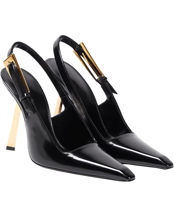 Slingback Heels For Women Square Pointed Toe Metal Buckle Pumps Patent Leather Stiletto High Heel... | Amazon (US)