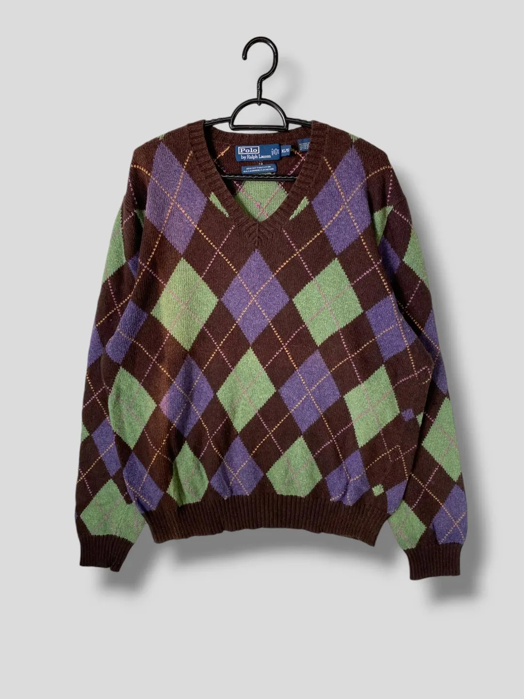 Vintage 90s Polo Ralph Lauren Diamond Check Cashmere Blend Knitwear Designer Casual Outfit Outerw... | Etsy (US)