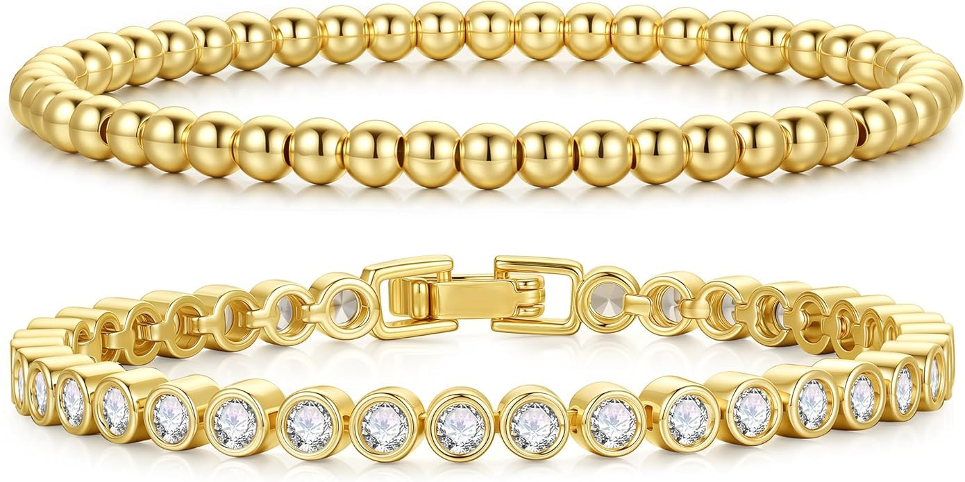 Turandoss Gold Tennis Bracelets for Women - Dainty 14K Gold Plated Tennis Bracelet Personalized 3... | Amazon (US)