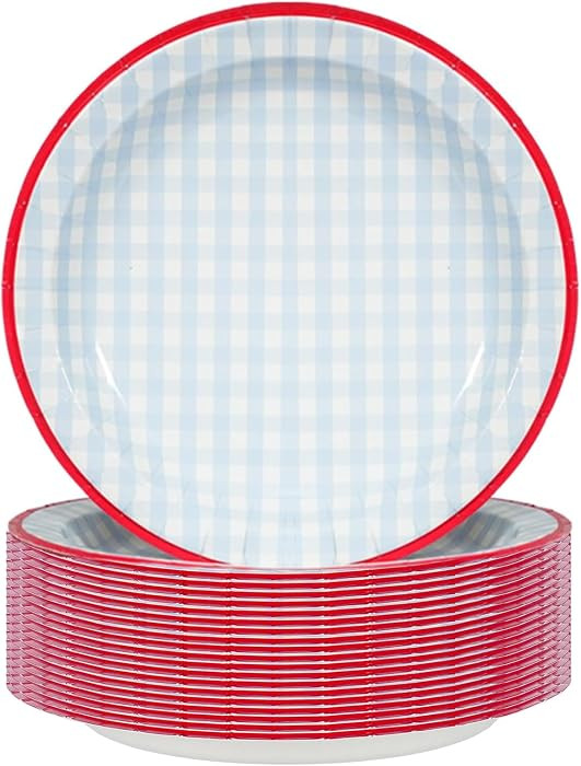 50 Pcs Paper Plates, 8.5 Inch Blue Gingham Plate, Disposable Checkered Plaid Gingham Paper Plates... | Amazon (US)